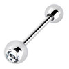 Lex & Lu Steel Crystal Cz Gem Tongue Ring Barbell Body Piecing 12G-Lex & Lu