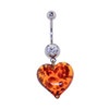 Lex & Lu Steel Curved Barbell w/Pyrex Heart Dangle Orange w/Red Belly Ring-Lex & Lu