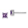 Lex & Lu Sterling Silver 4mm Princess Amethyst Post Earrings - Lex & Lu