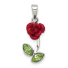 Lex & Lu Sterling Silver Red Enamel w/Green CZ Rose Charm - Lex & Lu