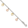 Lex & Lu Sterling Silver Polished Gold & Rose-tone Heart Flower Anklet 9'' - Lex & Lu