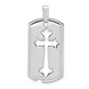 Lex & Lu Sterling Silver w/Rhodium Polished Dog Tag w/Cut out Cross Pendant - Lex & Lu