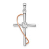 Lex & Lu Sterling Silver w/Rhodium & Rose-tone Polished CZ Cross Pendant - Lex & Lu