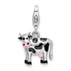 Lex & Lu Sterling Silver Polished and Enameled 3D Cow Charm - Lex & Lu