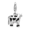 Lex & Lu Sterling Silver Polished and Enameled 3D Cow Charm - 3 - Lex & Lu