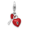 Lex & Lu Sterling Silver Enameled 3D Heart And Key Charm - Lex & Lu