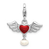 Lex & Lu Sterling Silver 3-D Winged Red Heart FW Cultured Pearl w/Lobster Charm - Lex & Lu