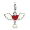 Lex & Lu Sterling Silver 3-D Winged Red Heart FW Cultured Pearl w/Lobster Charm - 3 - Lex & Lu