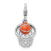 Lex & Lu Sterling Silver 3-D Enameled Basketball in Net w/Lobster Clasp Charm - Lex & Lu