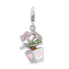 Lex & Lu Sterling Silver 3-D Enameled Potted Flowers w/Lobster Clasp Charm - Lex & Lu