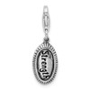 Lex & Lu Sterling Silver Antiqued STRENGTH w/Lobster Clasp Charm - Lex & Lu