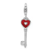 Lex & Lu Sterling Silver w/Rhodium Enameled Heart Key w/Lobster Clasp Charm - Lex & Lu