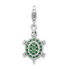 Lex & Lu Sterling Silver w/Rhodium CZ Green Turtle w/Lobster Clasp Charm - Lex & Lu