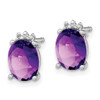 Lex & Lu Sterling Silver w/Rhodium Oval Amethyst & Diamond Post Earrings - 2 - Lex & Lu