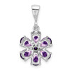 Lex & Lu Sterling Silver w/Rhodium Amethyst & Diamond Flower Pendant - 4 - Lex & Lu