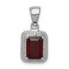 Lex & Lu Sterling Silver w/Rhodium Emerald-cut Garnet & Diamond Pendant - Lex & Lu