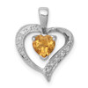 Lex & Lu Sterling Silver w/Rhodium Heart Citrine & Diamond Heart Pendant - Lex & Lu