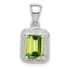 Lex & Lu Sterling Silver w/Rhodium Emerald-cut Peridot & Diamond Pendant - Lex & Lu