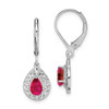 Lex & Lu Sterling Silver Glass Filled Ruby Teardrop Lever Back Earrings - Lex & Lu