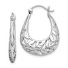 Lex & Lu Sterling Silver w/Rhodium Polished Leaves Hinged Hoop Earrings - Lex & Lu
