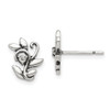 Lex & Lu Sterling Silver Polished and Antiqued CZ Flower Post Earrings - Lex & Lu
