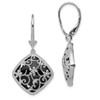 Lex & Lu Sterling Silver w/Rhodium Textured and D/C Onyx Leverback Earrings - Lex & Lu