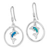 Lex & Lu Sterling Silver w/Rhodium Circle w/Created Blue Opal Dolphin Dangle Earrings - 2 - Lex & Lu
