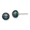 Lex & Lu Sterling Silver 7-8mm Black FW Cultured Button Pearl Stud Earrings - Lex & Lu