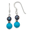 Lex & Lu Sterling Silver FW Cultured Black Pearl & Turquoise Dangle Earrings - Lex & Lu