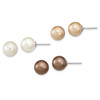 Lex & Lu Sterling Silver w/Rhodium 10-11mm Wht/Chmpg/Brown Shell Pearl Earrings Set - Lex & Lu