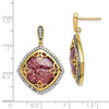 Lex & Lu Sterling Silver Gold-tone CZ and Cracked Red CZ Dangle Post Earrings - 3 - Lex & Lu