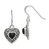 Lex & Lu Sterling Silver Onyx Heart Marcasite Earrings - Lex & Lu