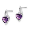 Lex & Lu Sterling Silver w/Rhodium Diamond & Amethyst Heart Post Earrings - 2 - Lex & Lu