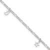 Lex & Lu Sterling Silver Polished Star and Moon Anklet 9'' - Lex & Lu