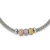 Lex & Lu Sterling Silver Rose And Yellow Gold Tone CZ Beads Mesh Necklace 17'' - Lex & Lu