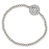 Lex & Lu Sterling Silver Polished Beaded CZ Crosss Stretch Bracelet - Lex & Lu