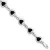 Lex & Lu Sterling Silver Fancy Polished Heart Onyx Bracelet 7'' - Lex & Lu