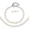 Lex & Lu Sterling Silver w/Rhodium FWC Pearl 14'' Necklace 5'' Bracelet Earring Set - Lex & Lu