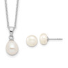 Lex & Lu Sterling Silver w/Rhodium FWC Pearl Necklace & Stud Ear Set - Lex & Lu