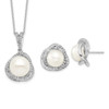 Lex & Lu Sterling Silver w/Rhodium White FWC Pearl CZ Necklace Earrings Set LALQH5192SET - Lex & Lu