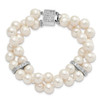 Lex & Lu Sterling Silver w/Rhodium 7-8mm White FWC Pearl 2-Strand CZ Bracelet 7'' - 4 - Lex & Lu