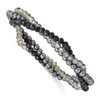 Lex & Lu Sterling Silver Black and Smoky Crystal, Hematite 3pce Stretch Bracelet - Lex & Lu