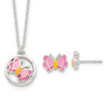 Lex & Lu Sterling Silver Polished Enameled Butterfly Earrings & Necklace Set - Lex & Lu