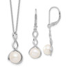 Lex & Lu Sterling Silver RH 8-9mm White FWC Pearl Earrings Necklace Set - Lex & Lu