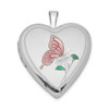 Lex & Lu Sterling Silver w/Rhodium 20mm Enameled Butterfly Heart Locket - Lex & Lu