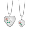 Lex & Lu Sterling Silver w/Rhodium & Satin Rose Heart Locket Necklace Set LAL113549 - Lex & Lu