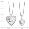 Lex & Lu Sterling Silver w/Rhodium & Satin Rose Heart Locket Necklace Set LAL113549 - 2 - Lex & Lu