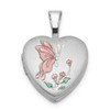 Lex & Lu Sterling Silver w/Rhodium Enamel Butterfly Flowers 12mm Heart Locket - Lex & Lu