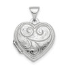 Lex & Lu Sterling Silver w/Rhodium Polished 15mm Heart Patterned Locket - Lex & Lu