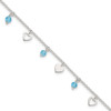 Lex & Lu Sterling Silver Polished Heart and Blue Glass Anklet'' 9'' - Lex & Lu